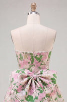 Load image into Gallery viewer, Blue Flower Jacquard A-Line Short Cocktail Dress with Bow