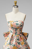 Load image into Gallery viewer, Blue Flower Jacquard A-Line Short Cocktail Dress with Bow