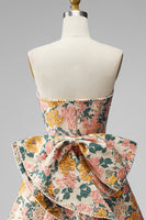 Load image into Gallery viewer, Blue Flower Jacquard A-Line Short Cocktail Dress with Bow
