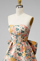 Load image into Gallery viewer, Blue Flower Jacquard A-Line Short Cocktail Dress with Bow
