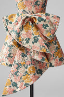 Load image into Gallery viewer, Blue Flower Jacquard A-Line Short Cocktail Dress with Bow