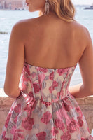 Load image into Gallery viewer, Floral Fuchsia Corset Sweetheart A-Line Short Cocktail Dress