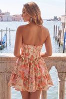 Load image into Gallery viewer, Floral Fuchsia Corset Sweetheart A-Line Short Cocktail Dress