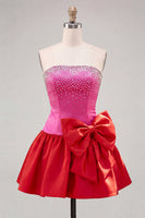 Load image into Gallery viewer, White and Black Satin Beaded A-Line Short Cocktail Dress with Bow