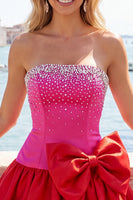 Load image into Gallery viewer, White and Black Satin Beaded A-Line Short Cocktail Dress with Bow