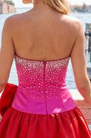 Load image into Gallery viewer, White and Black Satin Beaded A-Line Short Cocktail Dress with Bow