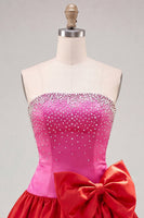 Load image into Gallery viewer, White and Black Satin Beaded A-Line Short Cocktail Dress with Bow