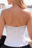 Load image into Gallery viewer, White and Black Satin Beaded A-Line Short Cocktail Dress with Bow