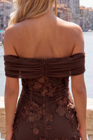 Load image into Gallery viewer, Floral Coffee Ruffled Tight Short Cocktail Dress with Sash