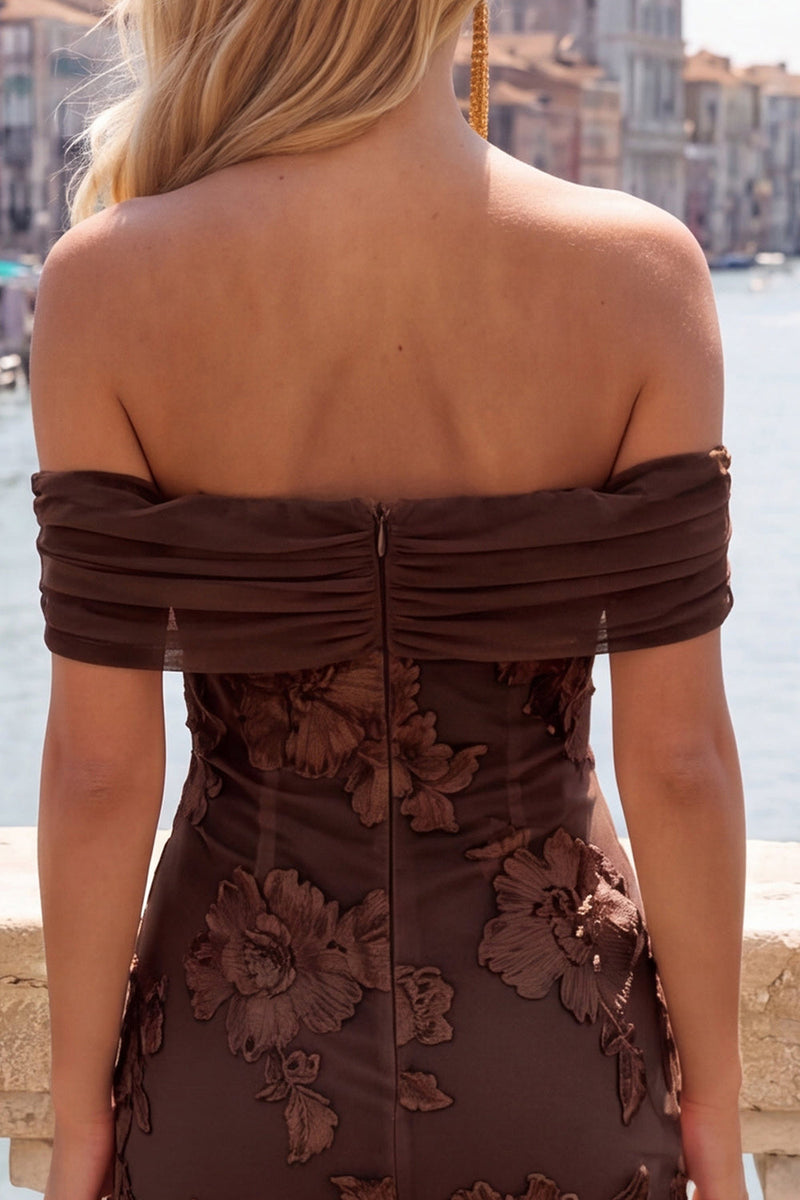 Load image into Gallery viewer, Floral Coffee Ruffled Tight Short Cocktail Dress with Sash