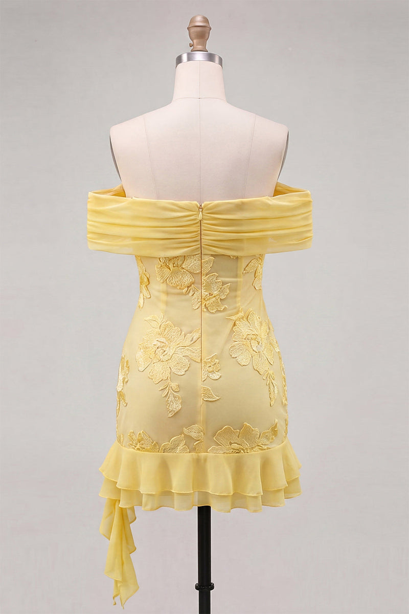 Load image into Gallery viewer, Floral Coffee Ruffled Tight Short Cocktail Dress with Sash