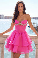 Load image into Gallery viewer, Red Corset Tiered Ruffled A-Line Short Cocktail Dress