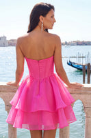 Load image into Gallery viewer, Red Corset Tiered Ruffled A-Line Short Cocktail Dress