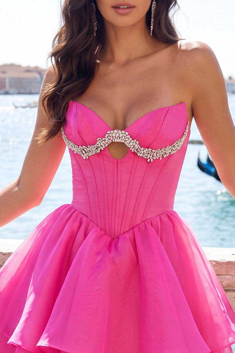 Load image into Gallery viewer, Red Corset Tiered Ruffled A-Line Short Cocktail Dress