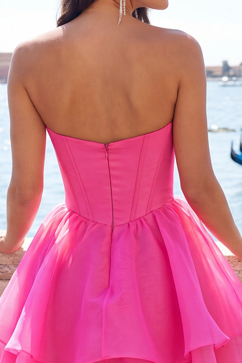 Load image into Gallery viewer, Red Corset Tiered Ruffled A-Line Short Cocktail Dress