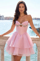 Load image into Gallery viewer, Red Corset Tiered Ruffled A-Line Short Cocktail Dress