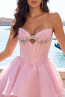 Load image into Gallery viewer, Red Corset Tiered Ruffled A-Line Short Cocktail Dress