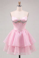 Load image into Gallery viewer, Red Corset Tiered Ruffled A-Line Short Cocktail Dress