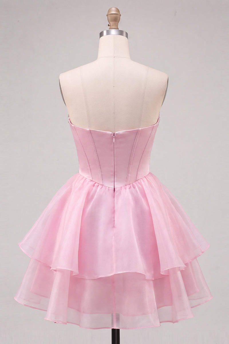 Load image into Gallery viewer, Red Corset Tiered Ruffled A-Line Short Cocktail Dress