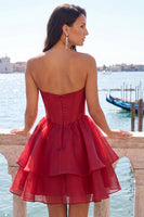 Load image into Gallery viewer, Red Corset Tiered Ruffled A-Line Short Cocktail Dress
