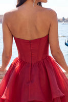 Load image into Gallery viewer, Red Corset Tiered Ruffled A-Line Short Cocktail Dress