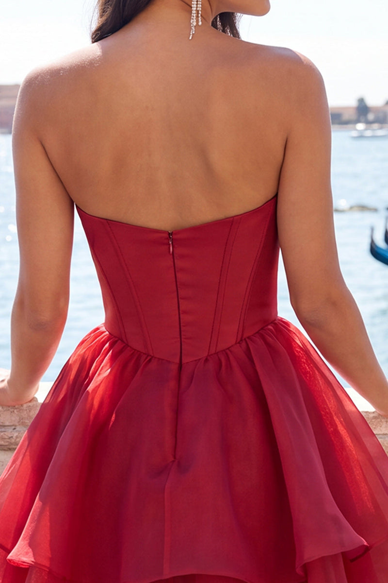 Load image into Gallery viewer, Red Corset Tiered Ruffled A-Line Short Cocktail Dress