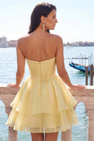 Load image into Gallery viewer, Red Corset Tiered Ruffled A-Line Short Cocktail Dress