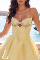 Load image into Gallery viewer, Red Corset Tiered Ruffled A-Line Short Cocktail Dress