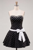 Load image into Gallery viewer, White Black Dots Beaded A-Line Short Cocktail Dress with Bow