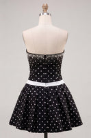 Load image into Gallery viewer, White Black Dots Beaded A-Line Short Cocktail Dress with Bow