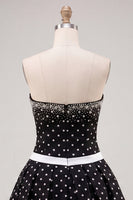 Load image into Gallery viewer, White Black Dots Beaded A-Line Short Cocktail Dress with Bow