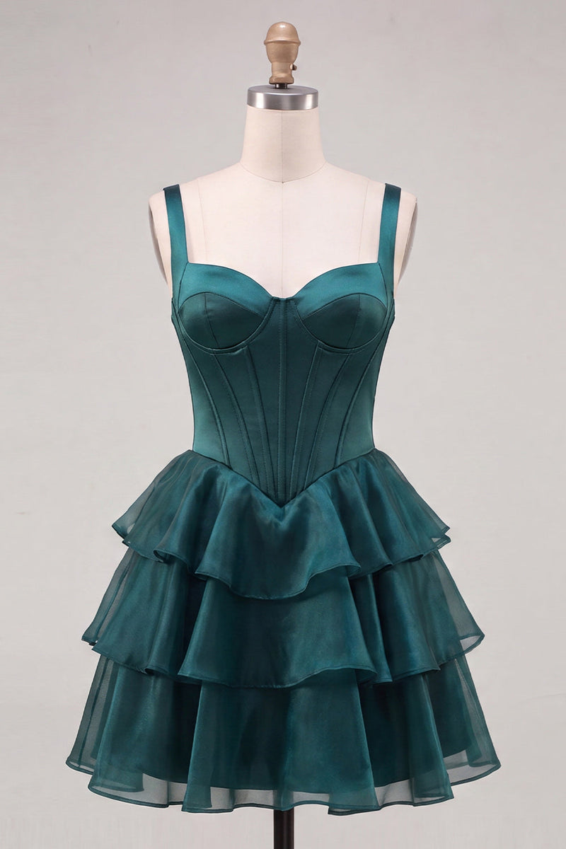 Load image into Gallery viewer, Yellow Corset Tiered Ruffled A-Line Short Cocktail Dress