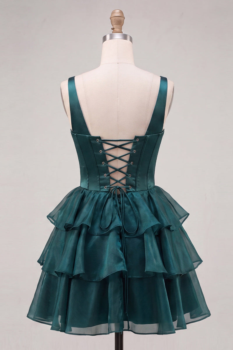 Load image into Gallery viewer, Yellow Corset Tiered Ruffled A-Line Short Cocktail Dress