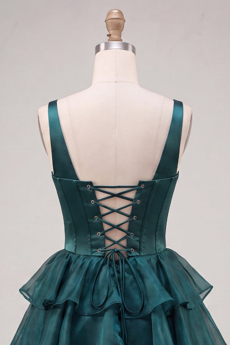 Load image into Gallery viewer, Yellow Corset Tiered Ruffled A-Line Short Cocktail Dress