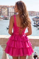 Load image into Gallery viewer, Yellow Corset Tiered Ruffled A-Line Short Cocktail Dress