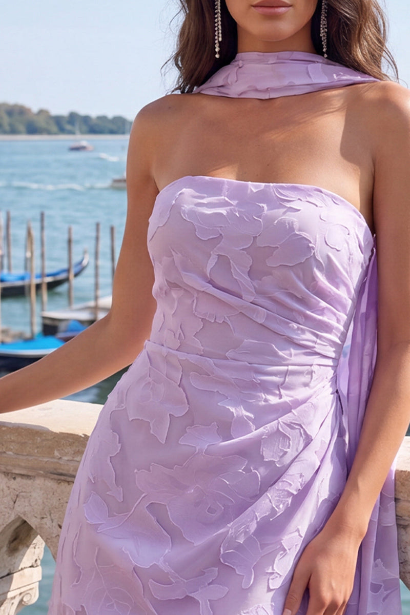 Load image into Gallery viewer, Fuchsia Floral Ruched Tight Neck Scarf Short Cocktail Dress