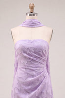 Load image into Gallery viewer, Fuchsia Floral Ruched Tight Neck Scarf Short Cocktail Dress