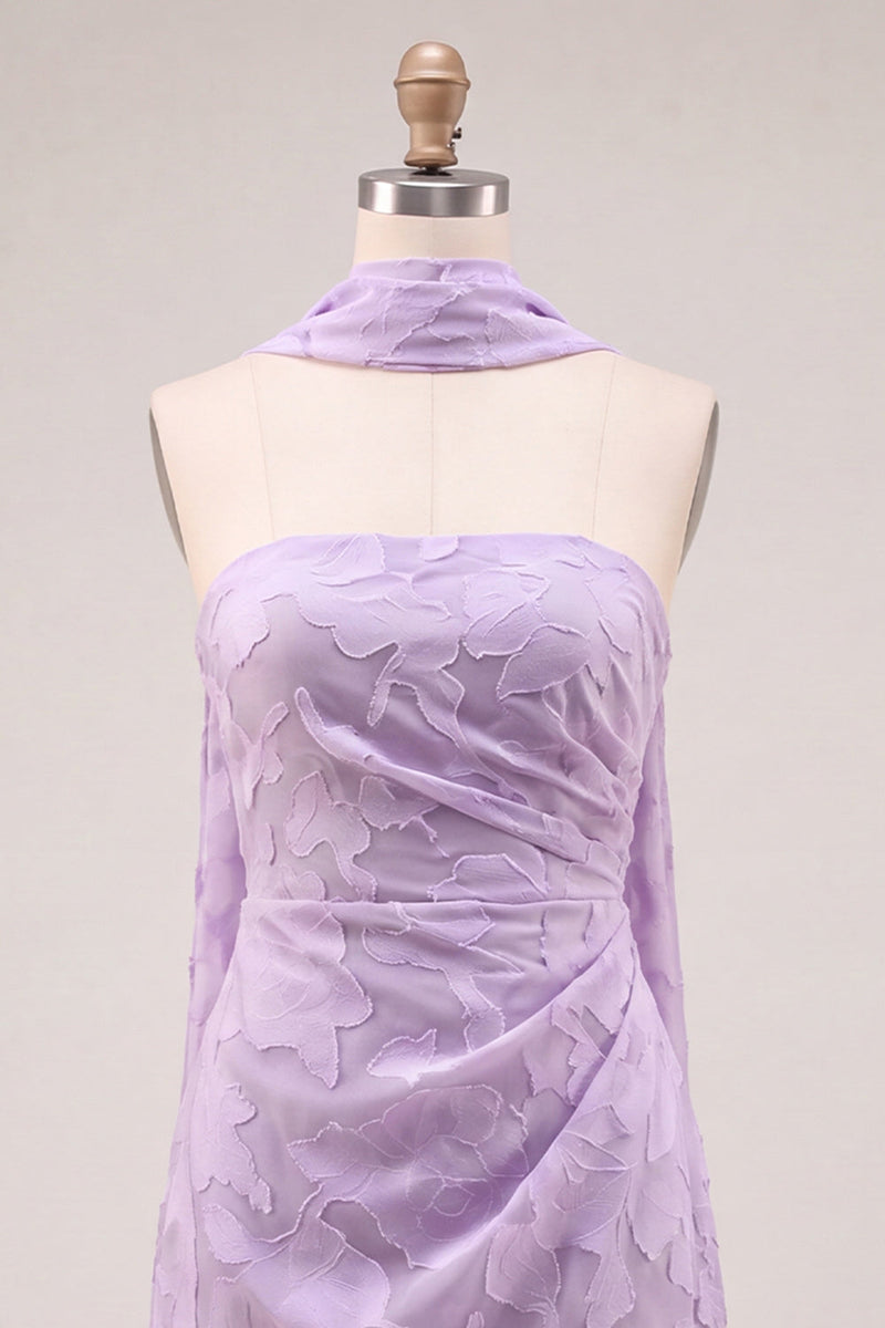 Load image into Gallery viewer, Fuchsia Floral Ruched Tight Neck Scarf Short Cocktail Dress