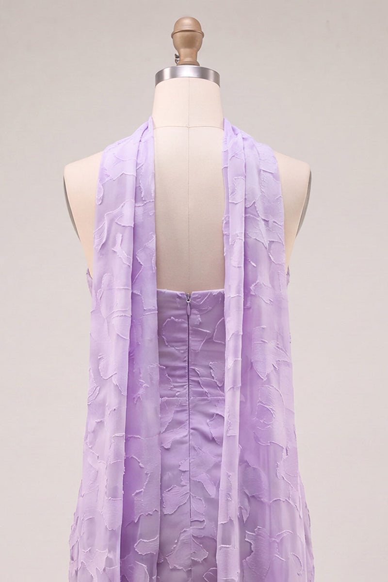 Load image into Gallery viewer, Fuchsia Floral Ruched Tight Neck Scarf Short Cocktail Dress