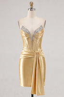Load image into Gallery viewer, Sparkly Pink Satin Beaded Tight Short Corset Cocktail Dress with Sash