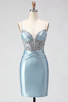 Load image into Gallery viewer, Sparkly Dark Green Satin Sequin Tight Short Corset Cocktail Dress
