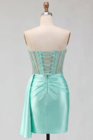 Load image into Gallery viewer, Sparkly Corset Gold Beaded Tight Short Satin Cocktail Dress