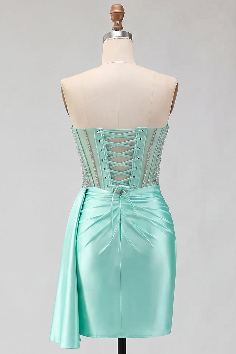Load image into Gallery viewer, Sparkly Corset Gold Beaded Tight Short Satin Cocktail Dress