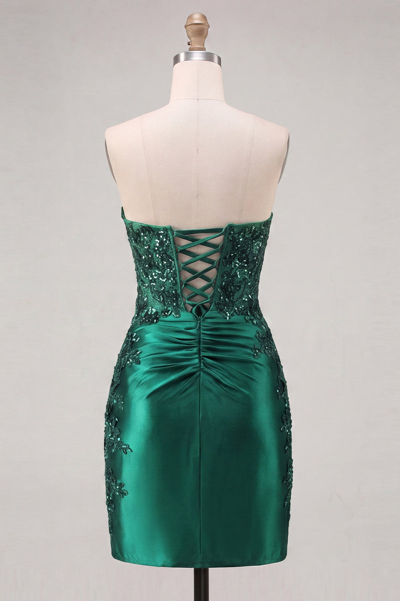 Load image into Gallery viewer, Red Beaded Ruched Tight Short Cocktail Dress with Slit