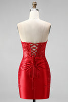 Load image into Gallery viewer, Red Beaded Ruched Tight Short Cocktail Dress with Slit