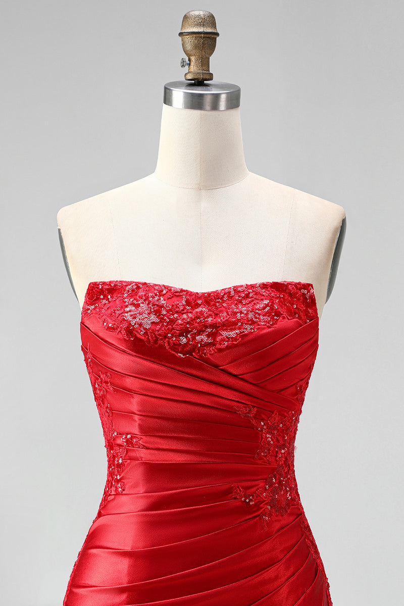 Load image into Gallery viewer, Red Beaded Ruched Tight Short Cocktail Dress with Slit