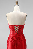 Load image into Gallery viewer, Red Beaded Ruched Tight Short Cocktail Dress with Slit