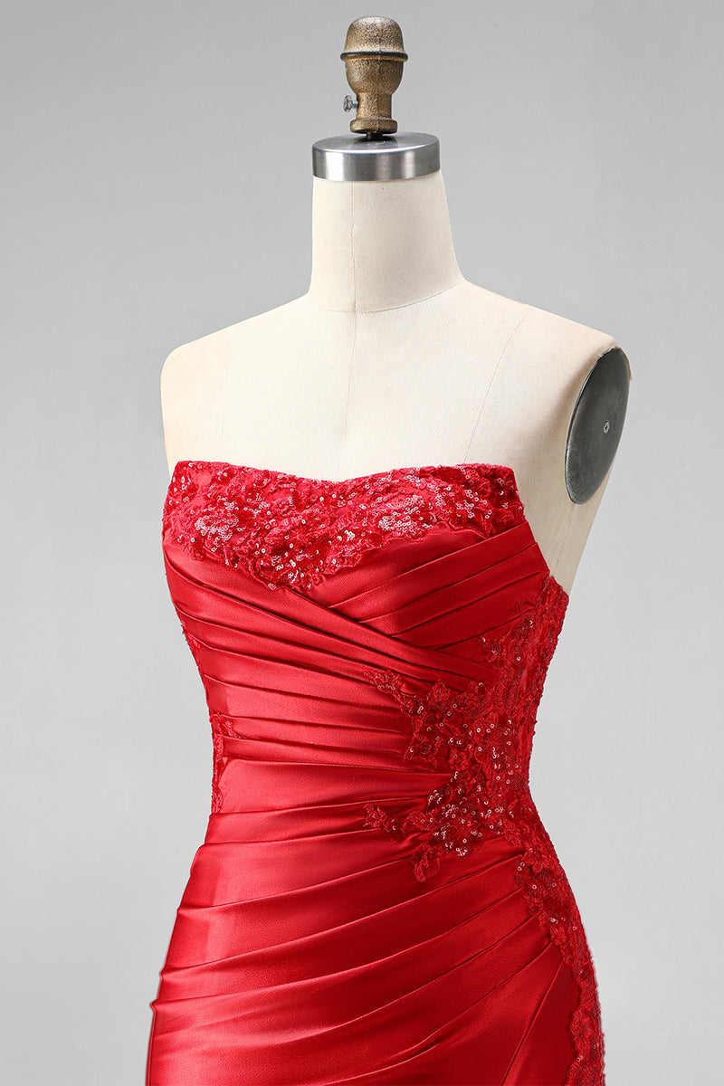 Load image into Gallery viewer, Red Beaded Ruched Tight Short Cocktail Dress with Slit