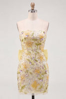 Load image into Gallery viewer, Sparkly Floral Pink Sequin Tight Short Cocktail Dress with Bow