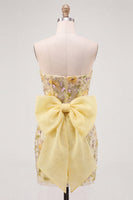 Load image into Gallery viewer, Sparkly Floral Pink Sequin Tight Short Cocktail Dress with Bow
